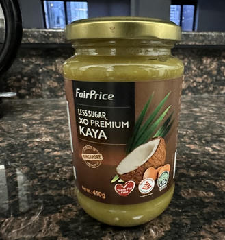 Jar of FairPrice housebrand kaya that was gifted to me
